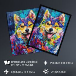 "Artery8 Rainbow Shiba Inu Dog Lover Portrait Thick Paint Framed Art Print - Size: W12"" x H16""" - thumbnail 2