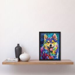 "Artery8 Rainbow Shiba Inu Dog Lover Portrait Thick Paint Framed Art Print - Size: W12"" x H16""" - thumbnail 4