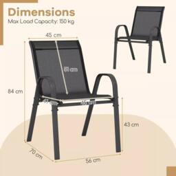 Costway Set of 2 Patio Chairs Stackable Metal Breathable Fabric Dining Chair in Black - thumbnail 2