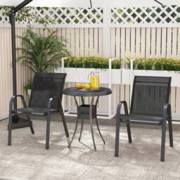 Costway Set of 2 Patio Chairs Stackable Metal Breathable Fabric Dining Chair in Black - thumbnail 4