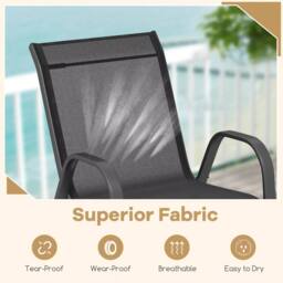 Costway Set of 2 Patio Chairs Stackable Metal Breathable Fabric Dining Chair in Black - thumbnail 6