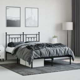 Berkfield Home Metal Bed Frame with Headboard Black 140x190 cm - thumbnail 3