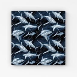 Warren Reed - Designer Hand Drawn Shark Pattern Canvas in Blue - Size: w40 inch x h40 inch - thumbnail 1