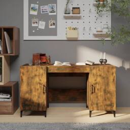 Berkfield Home Desk Smoked Oak 140x50x75 cm Engineered Wood in Brown - Size: 140 x 50 x 75 cm - thumbnail 1