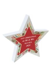 Personalised Memento Company Personalised Christmas Free Standing Wooden Star Ornament in Brown