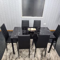 KOSY KOALA Dining Table & 6 Chairs Black Marble Effect Glass 6 Leather Black Chairs Dining Room Furniture in Brown - thumbnail 6