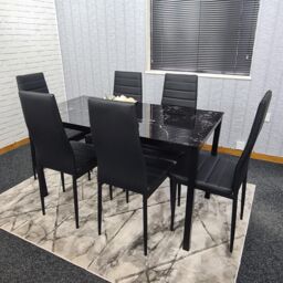 KOSY KOALA Dining Table & 6 Chairs Black Marble Effect Glass 6 Leather Black Chairs Dining Room Furniture in Brown - thumbnail 3