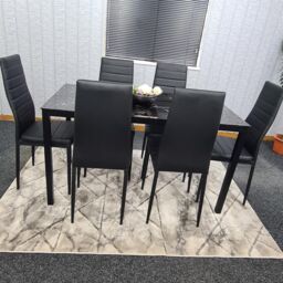 KOSY KOALA Dining Table & 6 Chairs Black Marble Effect Glass 6 Leather Black Chairs Dining Room Furniture in Brown - thumbnail 5