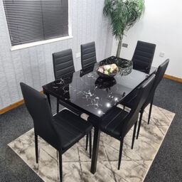 KOSY KOALA Dining Table & 6 Chairs Black Marble Effect Glass 6 Leather Black Chairs Dining Room Furniture in Brown - thumbnail 8
