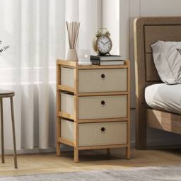 HOMCOM Chest of Drawers, 3 Drawers Dresser with Bamboo Frame, Cream White