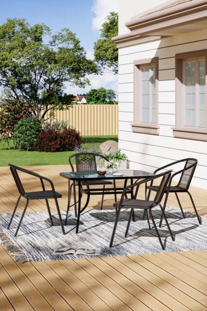 Living and Home Outdoor Garden 4 Seater Dining Table and Chair Set in Black - image 1