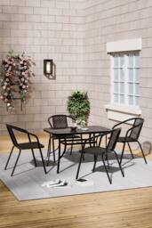 Living and Home Outdoor Garden 4 Seater Dining Table and Chair Set in Black - thumbnail 3