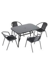 Living and Home Outdoor Garden 4 Seater Dining Table and Chair Set in Black - thumbnail 4