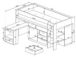 Vente-unique Cabin Bed With Desk & Storage - 90 X 200 Cm - White & Natural in Light Oak - Size: Single - thumbnail 9
