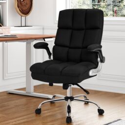 Gymax Linen Upholstered Executive Chair 135kg Big & Tall Office Chair in Black - thumbnail 4