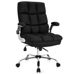 Gymax Linen Upholstered Executive Chair 135kg Big & Tall Office Chair in Black - thumbnail 1