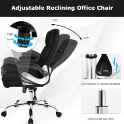 Gymax Linen Upholstered Executive Chair 135kg Big & Tall Office Chair in Black - thumbnail 7