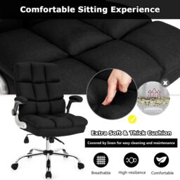 Gymax Linen Upholstered Executive Chair 135kg Big & Tall Office Chair in Black - thumbnail 6