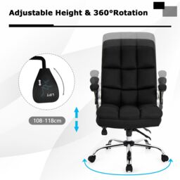 Gymax Linen Upholstered Executive Chair 135kg Big & Tall Office Chair in Black - thumbnail 8