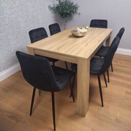 KOSY KOALA Oak Effect Dining Table Set With 6 Black Velvet Chairs Dining Room Furniture in Brown - thumbnail 2