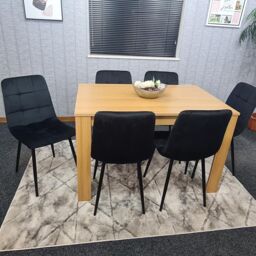 KOSY KOALA Oak Effect Dining Table Set With 6 Black Velvet Chairs Dining Room Furniture in Brown - thumbnail 9
