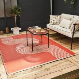THE RUGS Reversible Weatherproof Outdoor Rug Wavy Lines Urban 1010 in Terracotta - Size: 90 cm x 150 cm - thumbnail 1