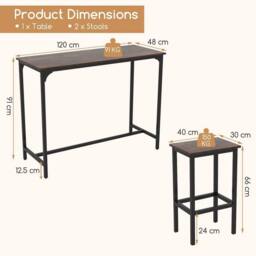 VOGREX Coffee 3-Piece High Top Rectangular Pub Dining Set in Walnut - thumbnail 2