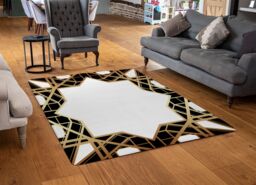 Benjamin Tate Design Art Deco Star Border Designer Rug in Natural - Size: Large - thumbnail 2