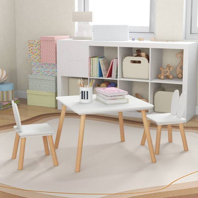Costway Kids Table & 2 Chairs Set Wooden Children's Activity Table Set in White - image 1