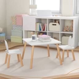Costway Kids Table & 2 Chairs Set Wooden Children's Activity Table Set in White