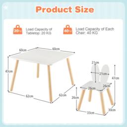 Costway Kids Table & 2 Chairs Set Wooden Children's Activity Table Set in White - thumbnail 2