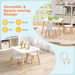 Costway Kids Table & 2 Chairs Set Wooden Children's Activity Table Set in White - thumbnail 5