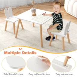 Costway Kids Table & 2 Chairs Set Wooden Children's Activity Table Set in White - thumbnail 6