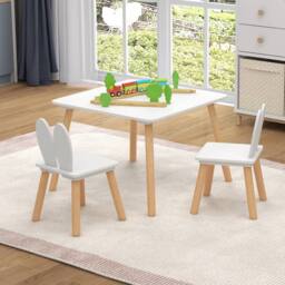 Costway Kids Table & 2 Chairs Set Wooden Children's Activity Table Set in White - thumbnail 8