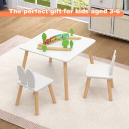 Costway Kids Table & 2 Chairs Set Wooden Children's Activity Table Set in White - thumbnail 7