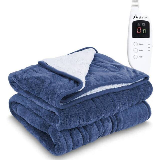 Alivio Premium Electric Heated Blanket with 7 Heat Levels & 9 Timer Modes in Dark Navy - Size: 130 cm x160 cm - image 1