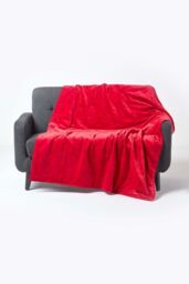 Homescapes Velvet Quilted Throw 100% Cotton, Soft & Luxurious Blanket in Red - Size: 150 cm x 200 cm