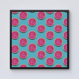 Warren Reed - Designer Fruity Pattern Of Pink Grapefruit Framed Canvas in Black - Size: w10 inch x h10 inch - thumbnail 1