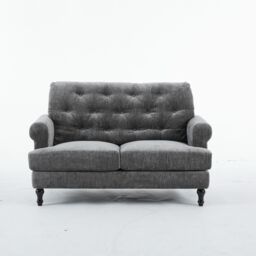 FURNITURE ONE Padded Loveseat, Gray Velvet Button Tufted Loveseat in Grey - Size: 2 Seater - thumbnail 2
