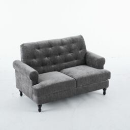 FURNITURE ONE Padded Loveseat, Gray Velvet Button Tufted Loveseat in Grey - Size: 2 Seater - thumbnail 3