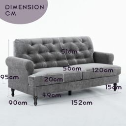 FURNITURE ONE Padded Loveseat, Gray Velvet Button Tufted Loveseat in Grey - Size: 2 Seater - thumbnail 7