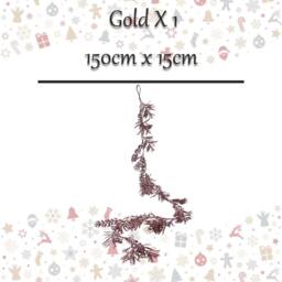 VFM e-Store Christmas Glitter Leaves Garland Decoration 150cm x 15cm Gold X 1 - Size: 150 cm x 15 cm - thumbnail 2