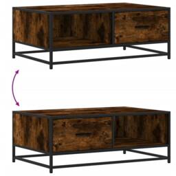 Berkfield Home Coffee Table Smoked Oak 90x57x35 cm Engineered Wood & Metal in Brown - Size: 90 x 57 x 35 cm - thumbnail 9