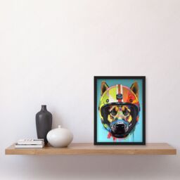 Artery8 German Shepherd Wearing Motorbike Helmet Pop Art Artwork Framed Wall Art Print A4 in Black - thumbnail 2