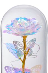 Living and Home Two Butterfly Rose in Glass Dome with Wooden Base & LED Lighting for Gifts - thumbnail 5