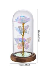 Living and Home Two Butterfly Rose in Glass Dome with Wooden Base & LED Lighting for Gifts - thumbnail 4