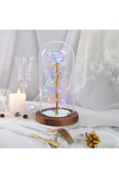 Living and Home Two Butterfly Rose in Glass Dome with Wooden Base & LED Lighting for Gifts - thumbnail 2