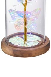 Living and Home Two Butterfly Rose in Glass Dome with Wooden Base & LED Lighting for Gifts - thumbnail 7