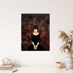 "Wee Blue Coo Wall Art Print Arachnophilia Oil Painting Black Red Woman & Arachnid Spider Friends Halloween Conceptual Poster - Size: W18"" x H24""" - thumbnail 4