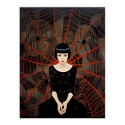 "Wee Blue Coo Wall Art Print Arachnophilia Oil Painting Black Red Woman & Arachnid Spider Friends Halloween Conceptual Poster - Size: W18"" x H24""" - thumbnail 1